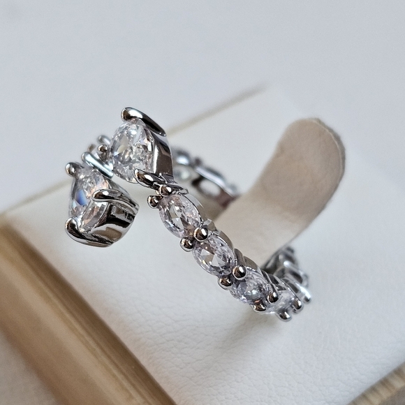 Water drop cz open silver plated fashion statement ring 7 - Picture 6 of 8